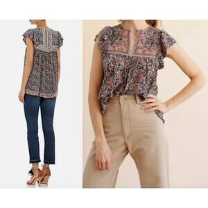 Ulla Johnson | Soleil Silk Top | Navy Pink Floral | Sz 0